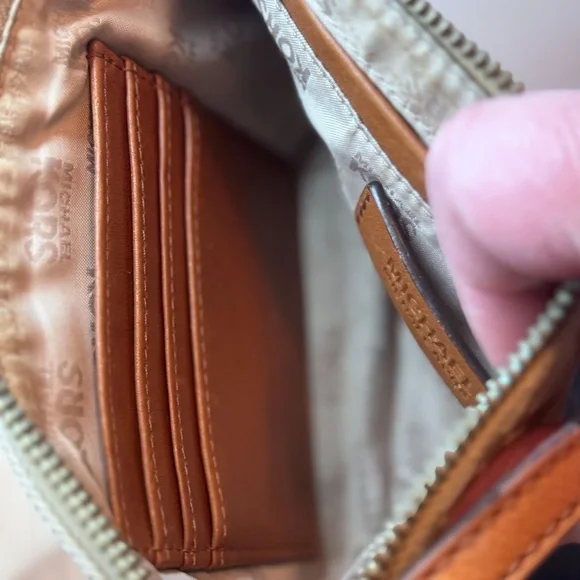 Michael Kors MK Logo Wristlet Shoulder Bag | Beige Tan Canvas - Picture 7 of 11